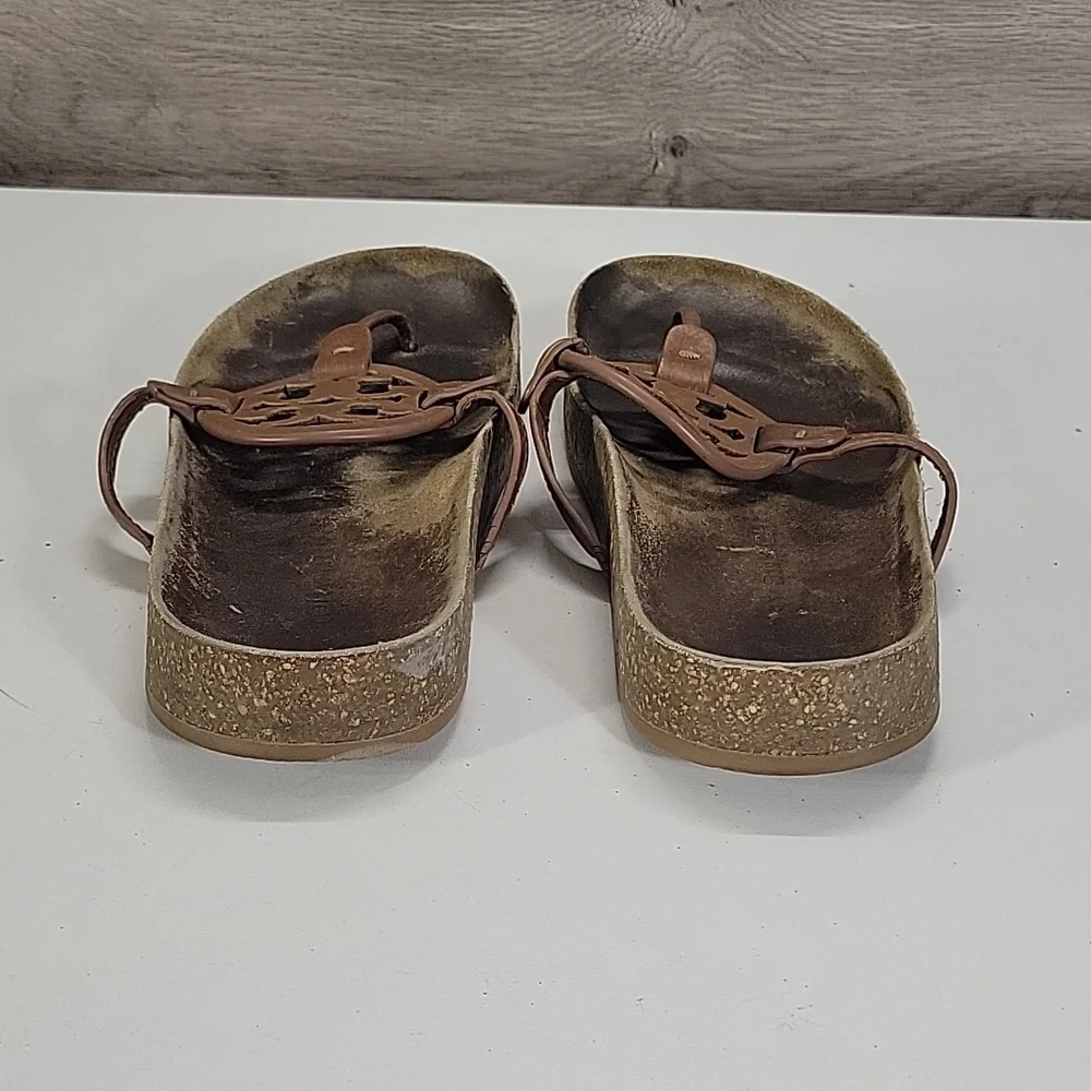 Women's Tory Burch Brown Leather Thong Sandals sz 8